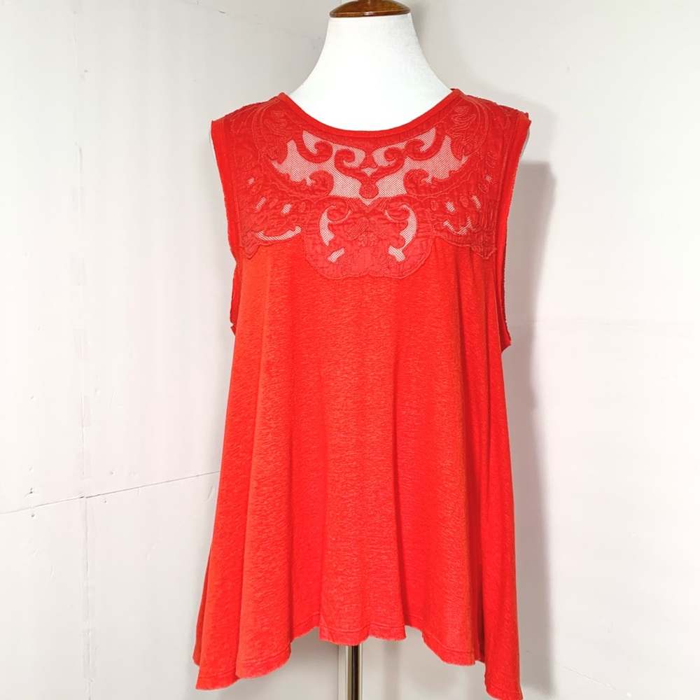 SOLD-Free People Lace Neck Red Sleeveless Swing Tunic - Picture 9 of 13